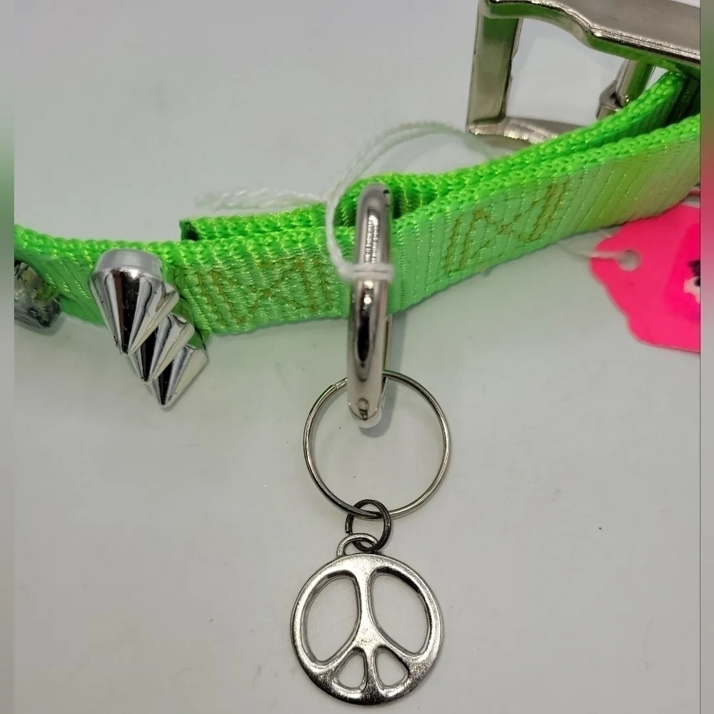 Dog Collar PSYCHEDELIC Neon Green Flower Bow Gems And Stones